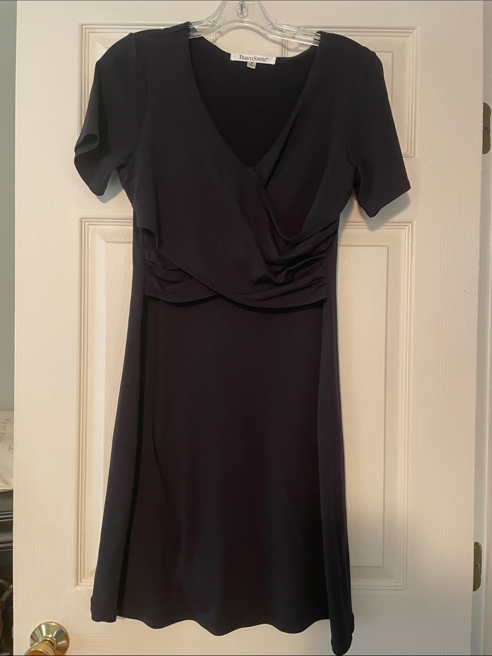 TravelSmith Black Faux-Wrap Midi Dress